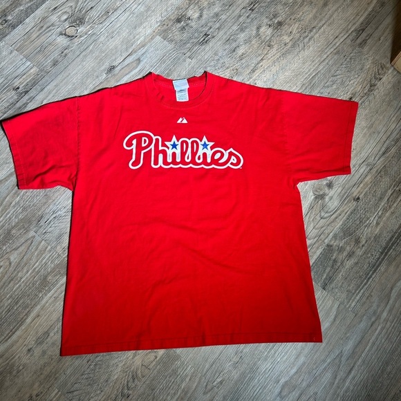 Majestic Philadelphia Phillies Chase Utley Red Baseball Jersey Tee - Picture 2 of 8